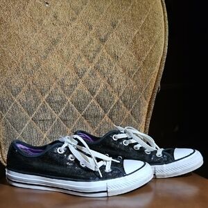 Converse Chuck Taylor All Star Ox Lace Up Low Top Sneakers Shoes Black Sequins